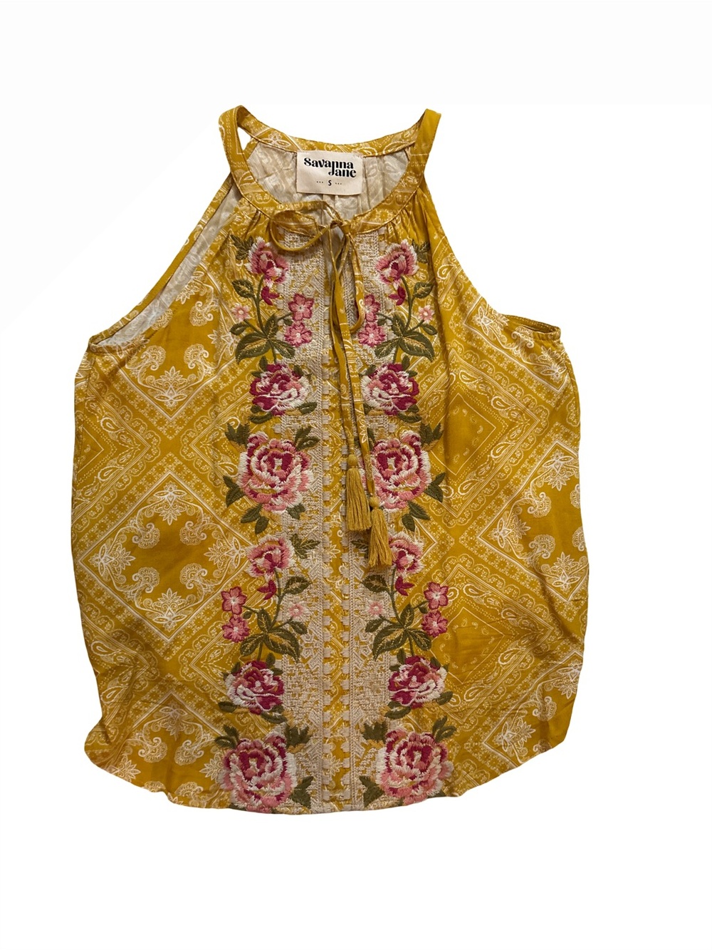 Savanna Jane Mustard Floral Embroidered Halter Camisole